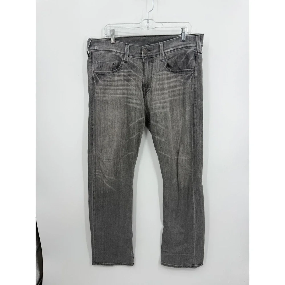 True Religion Danny Straight Jeans Mens 33 Gray Faded Whiskered MAXT36U24